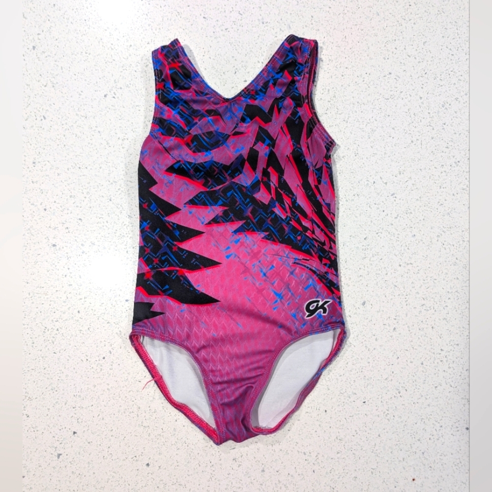 SUPER CUTE GK Elite CS Small gymnastics dance leotard GEOMETRIC Pink Black Ombre